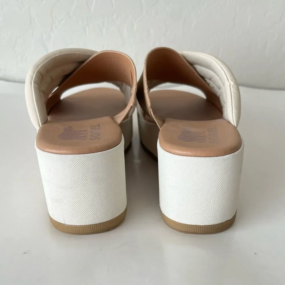 Sorel Cameron Flatform Platform Puff Strap Criss Cross Sandals Mules Size 9.5